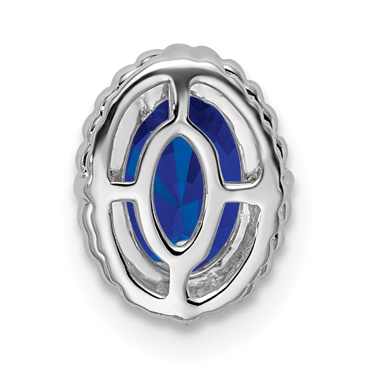 14k White Gold Oval Sapphire Beaded Edge Chain Slide