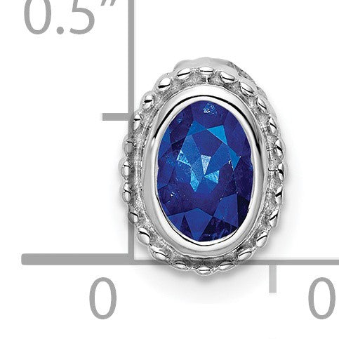 14k White Gold Oval Sapphire Beaded Edge Chain Slide