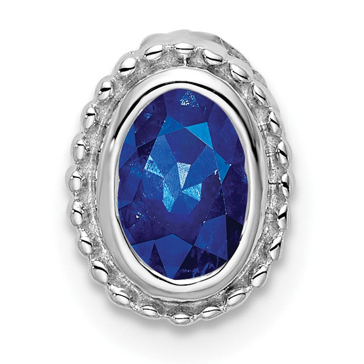 14k White Gold Oval Sapphire Beaded Edge Chain Slide