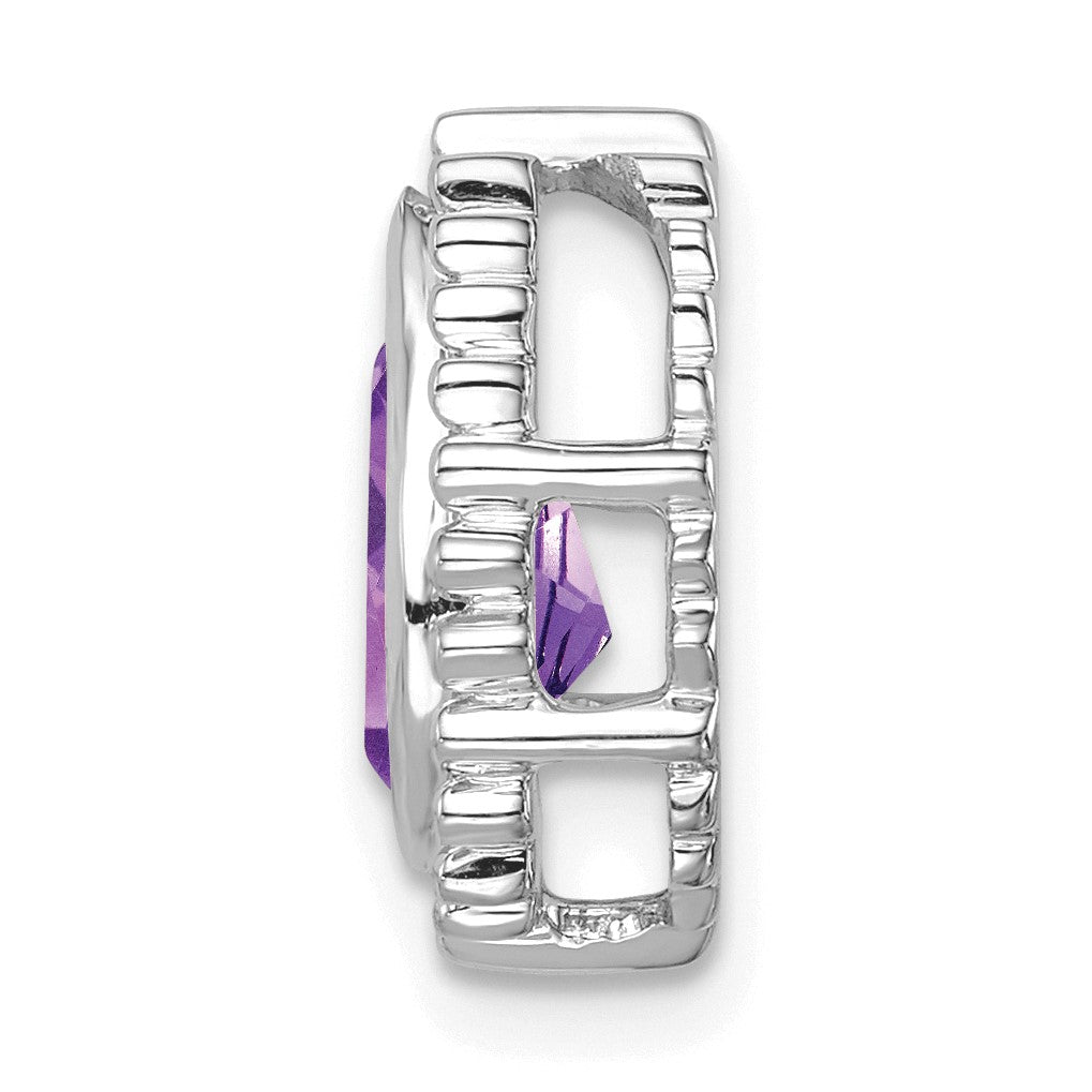 14k White Gold 9x6mm Pear Amethyst Beaded Edge Chain Slide