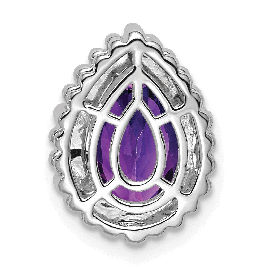 14k White Gold 9x6mm Pear Amethyst Beaded Edge Chain Slide