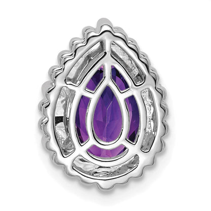 14k White Gold 9x6mm Pear Amethyst Beaded Edge Chain Slide