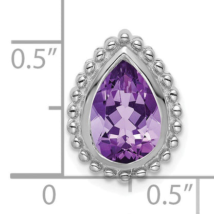 14k White Gold 9x6mm Pear Amethyst Beaded Edge Chain Slide