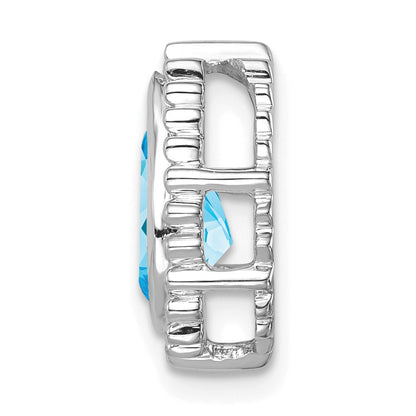 14k White Gold 9x6mm Pear Blue Topaz Beaded Edge Chain Slide