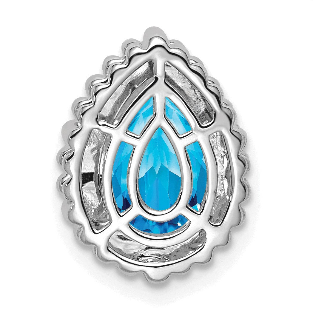 14k White Gold 9x6mm Pear Blue Topaz Beaded Edge Chain Slide