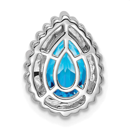 14k White Gold 9x6mm Pear Blue Topaz Beaded Edge Chain Slide