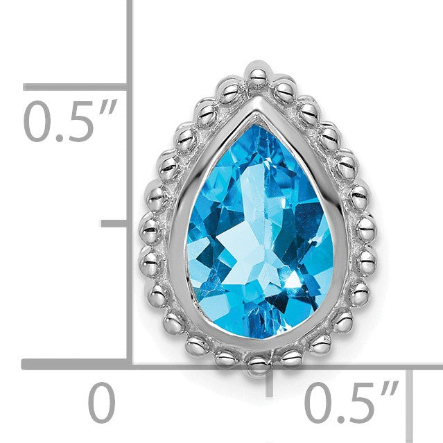 14k White Gold 9x6mm Pear Blue Topaz Beaded Edge Chain Slide