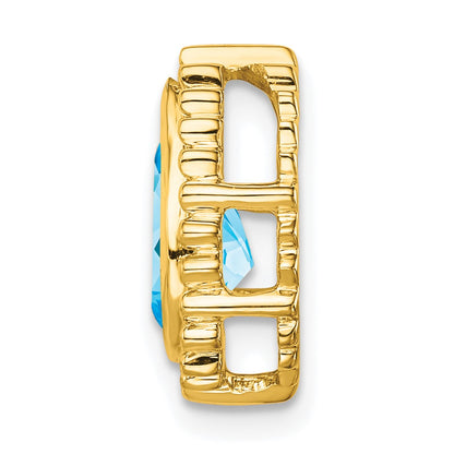 14k 9x6mm Pear Blue Topaz Beaded Edge Chain Slide