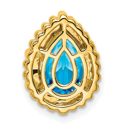 14k 9x6mm Pear Blue Topaz Beaded Edge Chain Slide