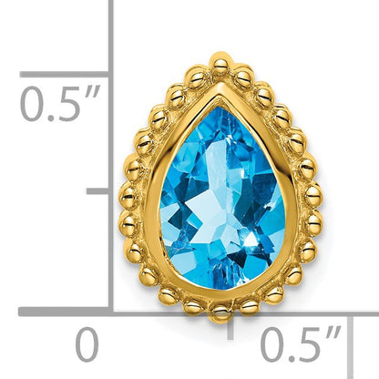 14k 9x6mm Pear Blue Topaz Beaded Edge Chain Slide