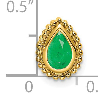 14k Pear Emerald Beaded Edge Chain Slide