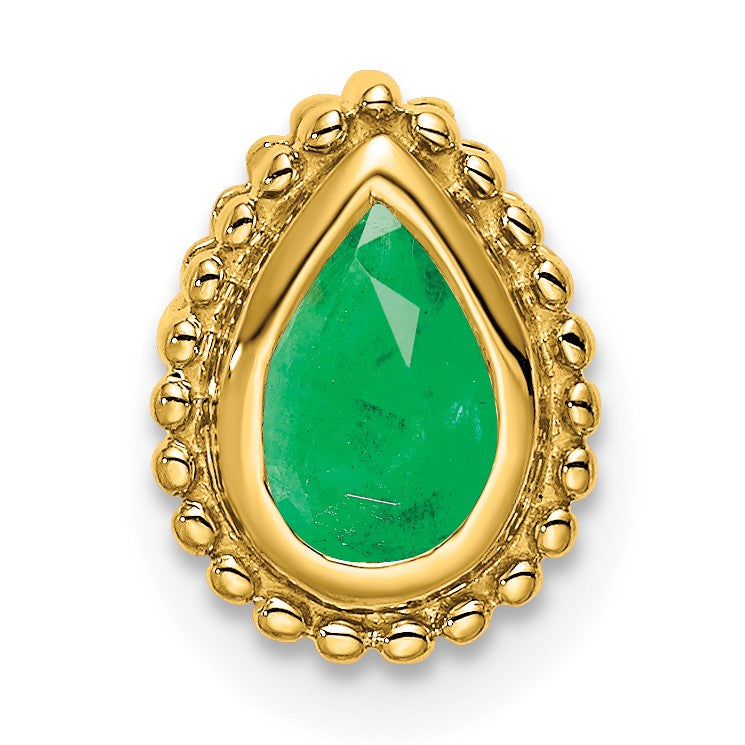14k Pear Emerald Beaded Edge Chain Slide