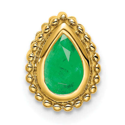 14k Pear Emerald Beaded Edge Chain Slide