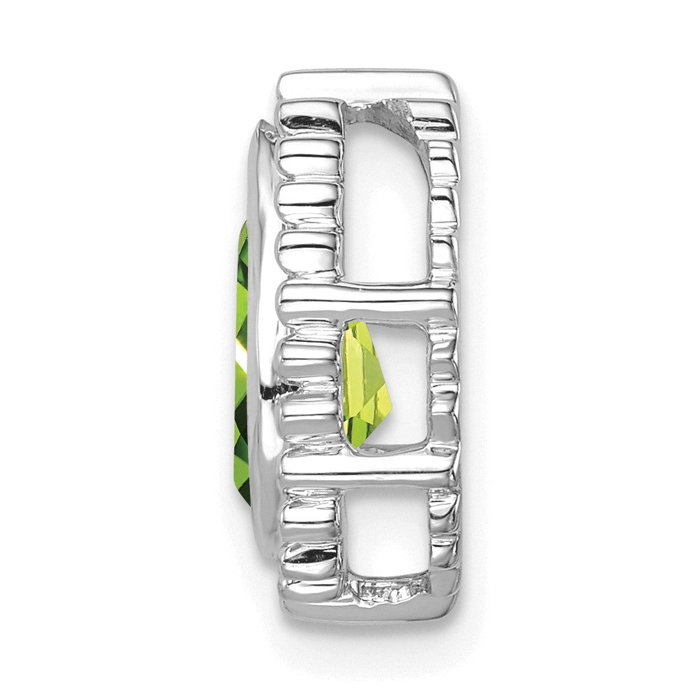 14k White Gold 9x6mm Pear Peridot Beaded Edge Chain Slide
