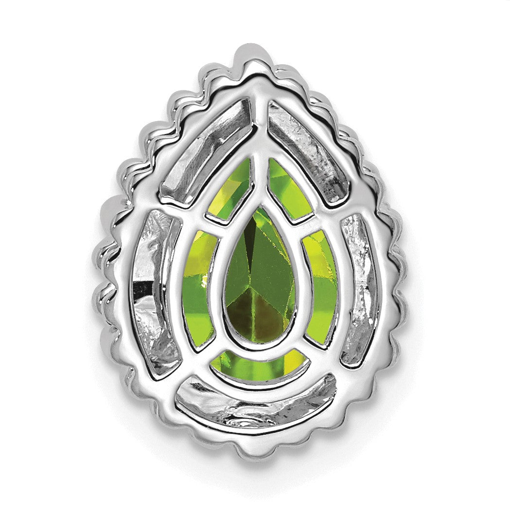 14k White Gold 9x6mm Pear Peridot Beaded Edge Chain Slide