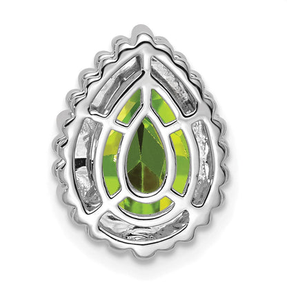 14k White Gold 9x6mm Pear Peridot Beaded Edge Chain Slide