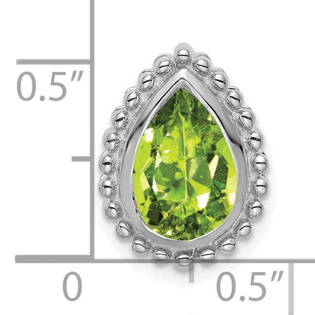 14k White Gold 9x6mm Pear Peridot Beaded Edge Chain Slide