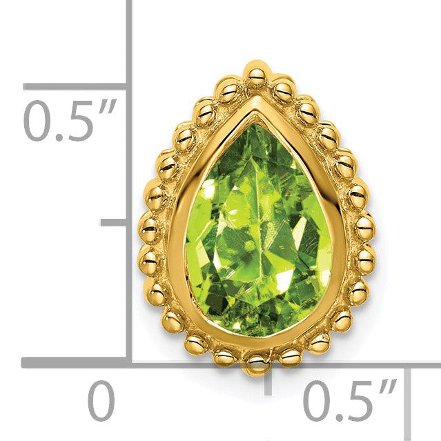 14k 9x6mm Pear Peridot Beaded Edge Chain Slide