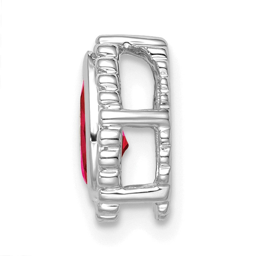 14k White Gold Pear Ruby Beaded Edge Chain Slide