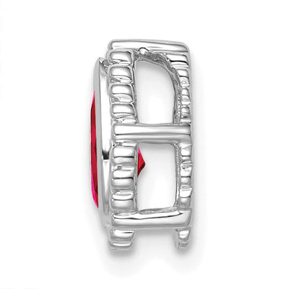 14k White Gold Pear Ruby Beaded Edge Chain Slide