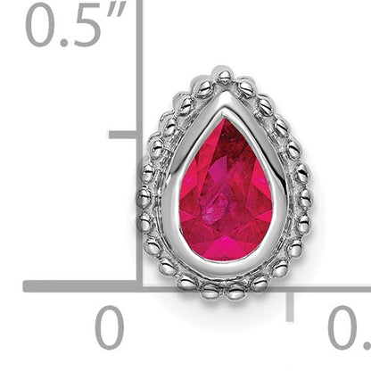 14k White Gold Pear Ruby Beaded Edge Chain Slide