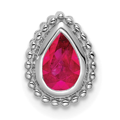 14k White Gold Pear Ruby Beaded Edge Chain Slide