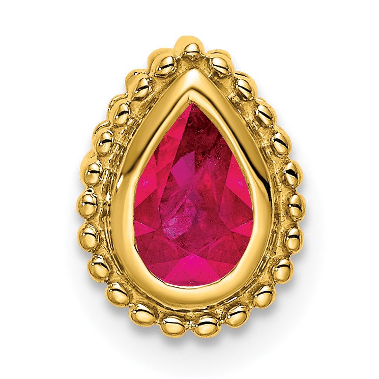 14k Pear Ruby Beaded Edge Chain Slide