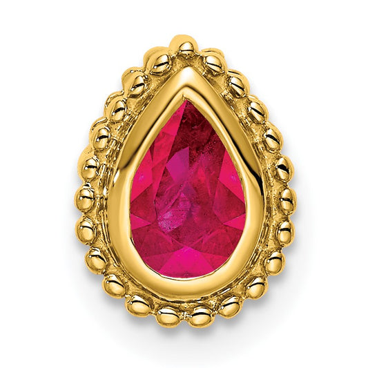 14k Pear Ruby Beaded Edge Chain Slide