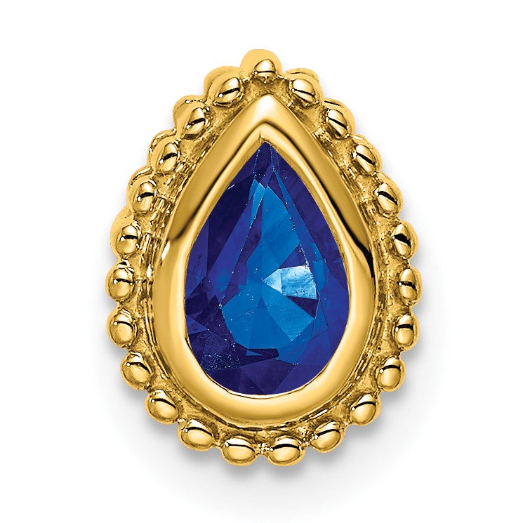 14k Pear Sapphire Beaded Edge Chain Slide