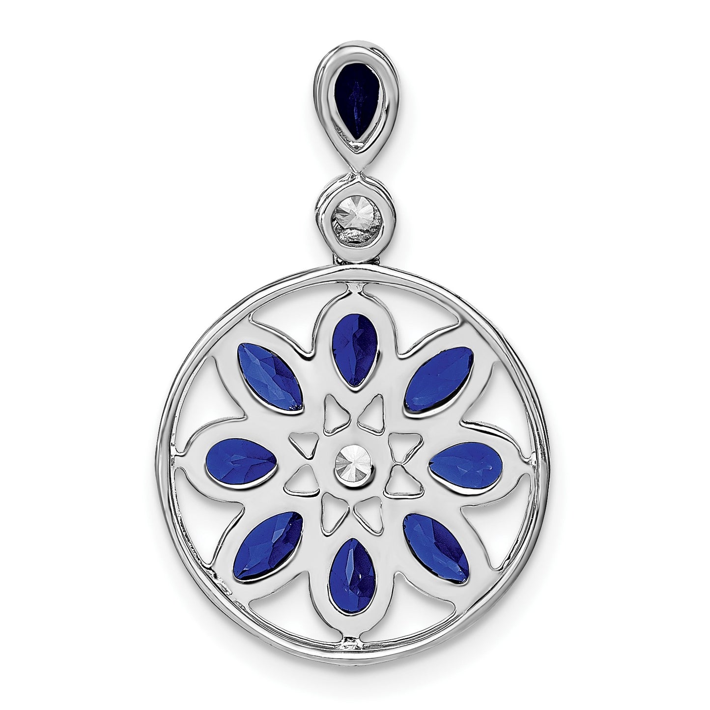 14k White Gold Pear and Marquise Sapphire and Diamond Circle Chain Slide