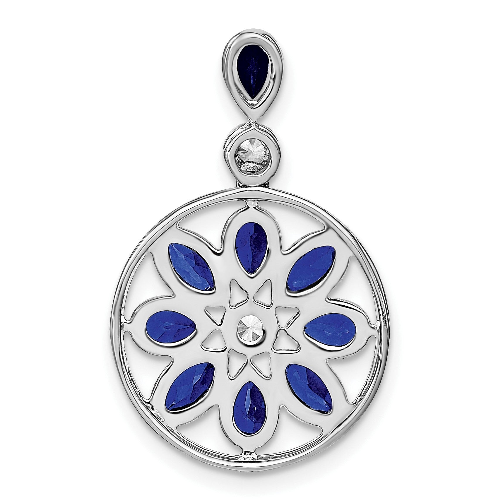 14k White Gold Pear and Marquise Sapphire and Diamond Circle Chain Slide