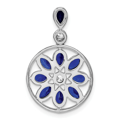 14k White Gold Pear and Marquise Sapphire and Diamond Circle Chain Slide