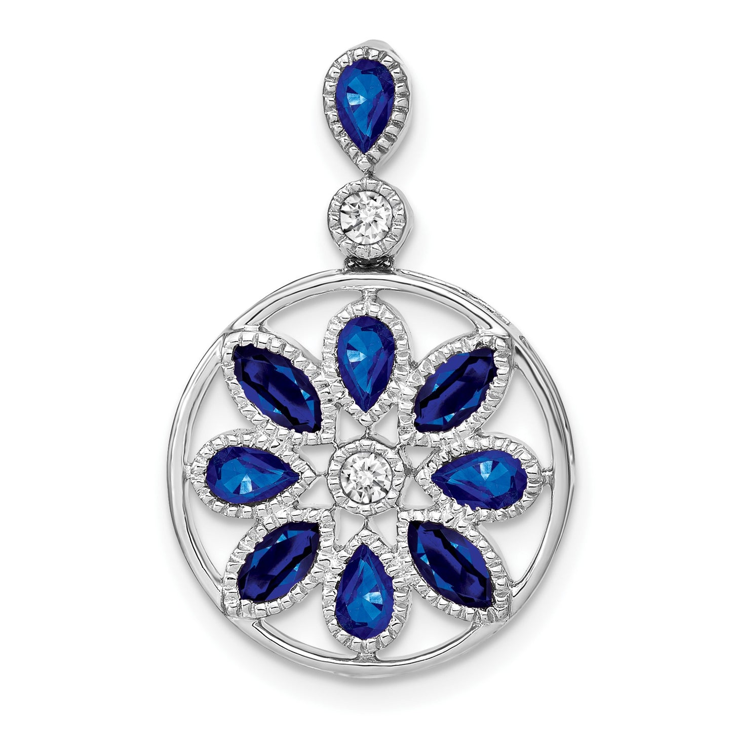 14k White Gold Pear and Marquise Sapphire and Diamond Circle Chain Slide