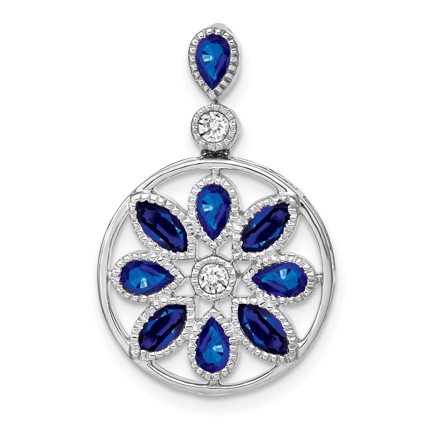 14k White Gold Pear and Marquise Sapphire and Diamond Circle Chain Slide