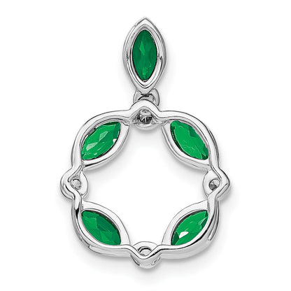 14k White Gold Marquise Emerald and Diamond Circle Chain Slide