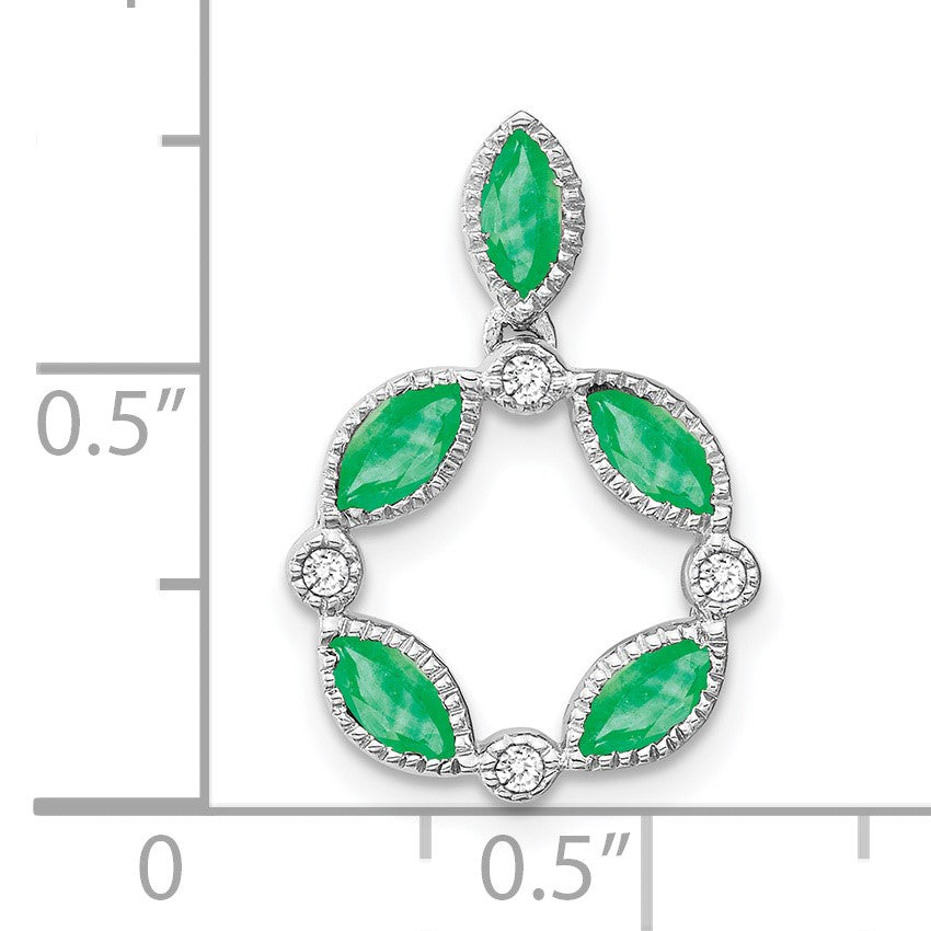 14k White Gold Marquise Emerald and Diamond Circle Chain Slide
