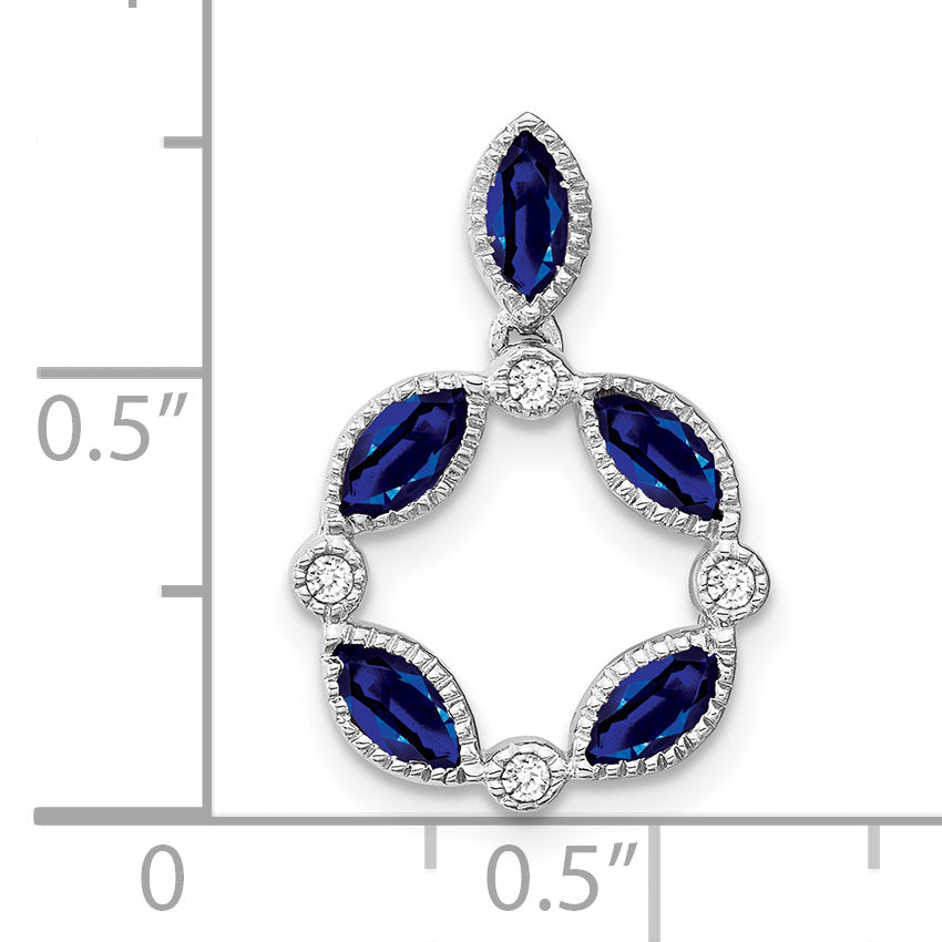 14k White Gold Marquise Sapphire and Diamond Circle Chain Slide