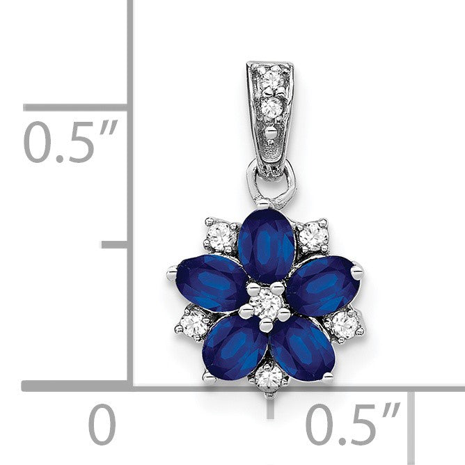 14k White Gold Sapphire and Diamond Floral Pendant
