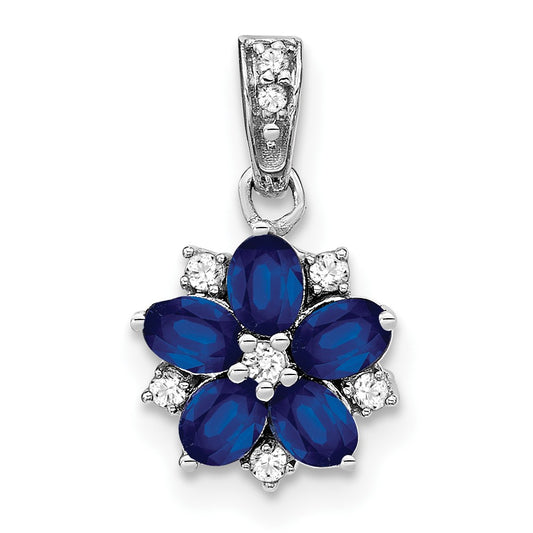 14k White Gold Sapphire and Diamond Floral Pendant