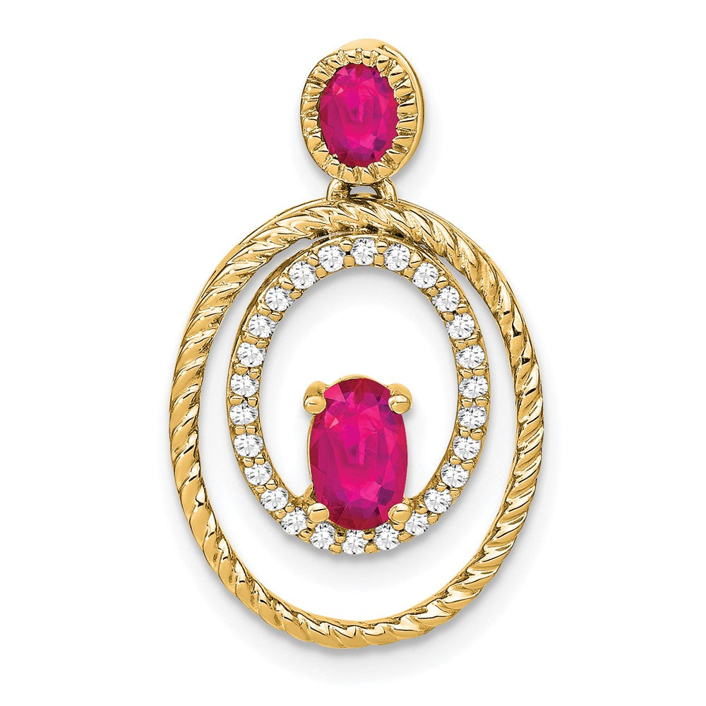 14k Ruby and Diamond Oval Pendant