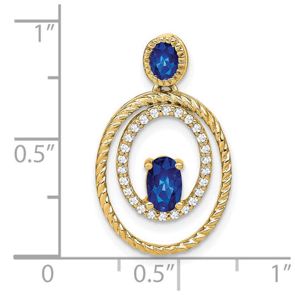 14k Sapphire and Diamond Oval Pendant