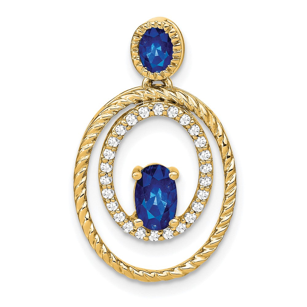 14k Sapphire and Diamond Oval Pendant