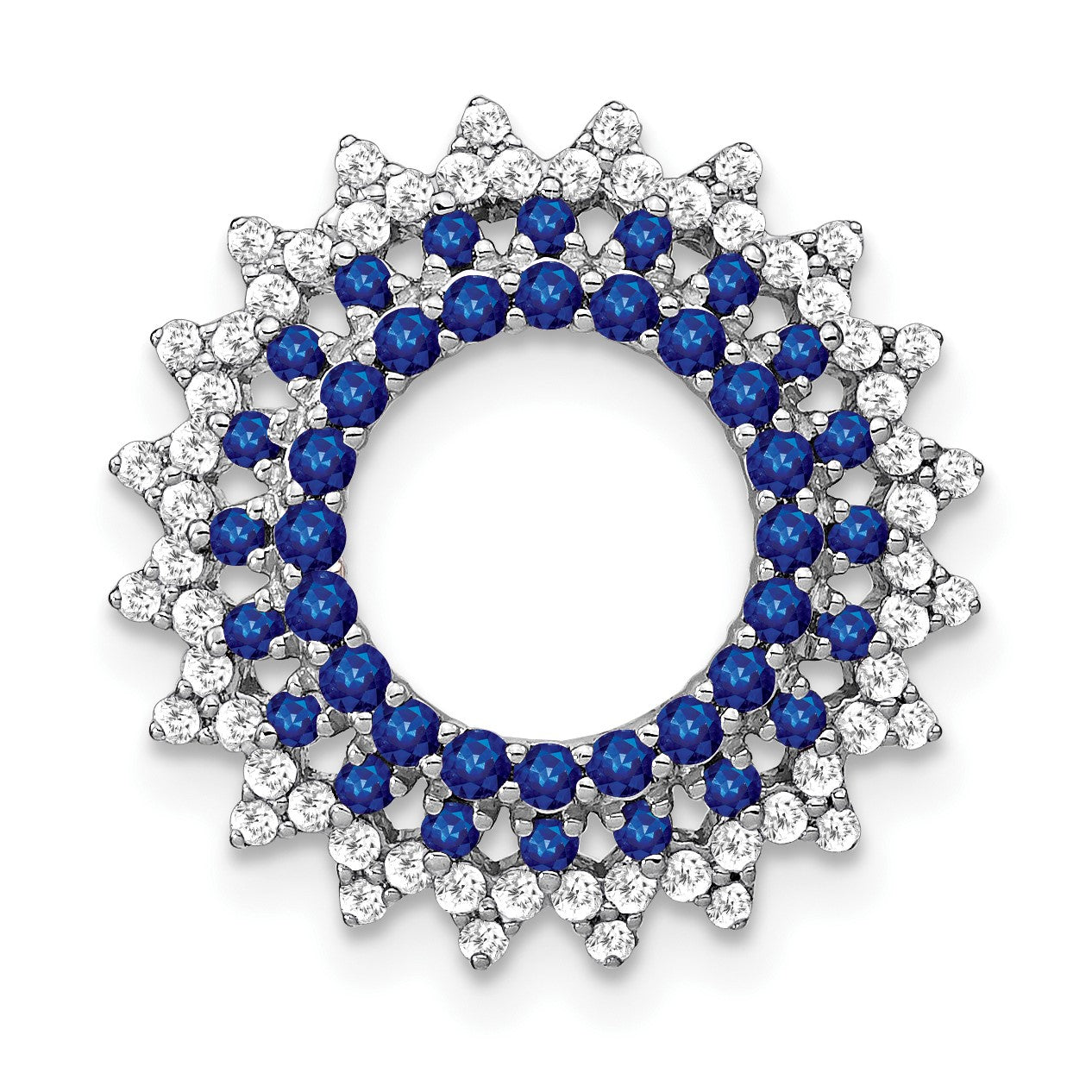 14k White Gold Sapphire and Diamond Sunburst Chain Slide