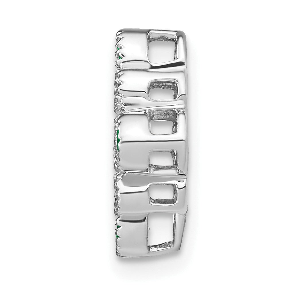 14k White Gold Pear Emerald and Diamond Chain Slide