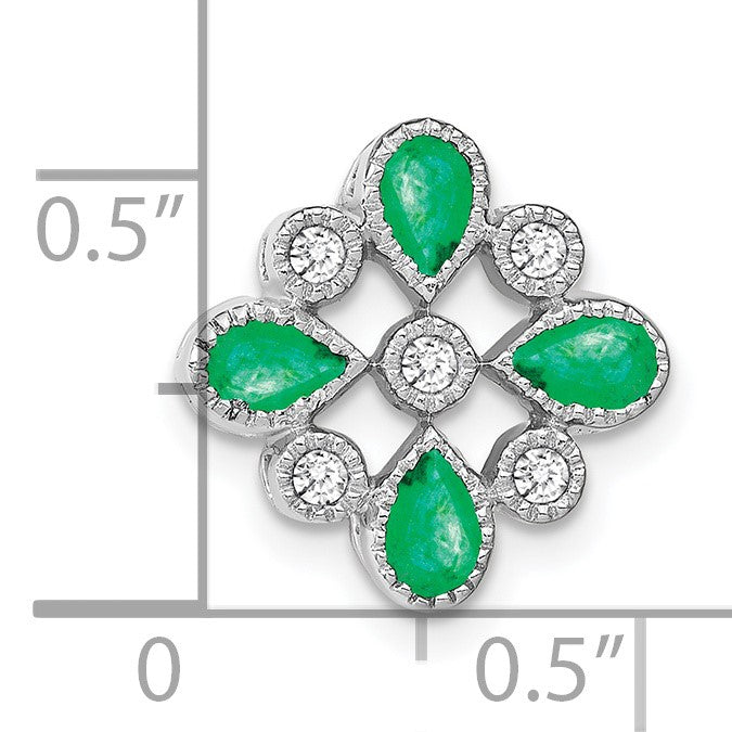 14k White Gold Pear Emerald and Diamond Chain Slide