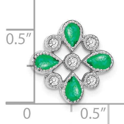 14k White Gold Pear Emerald and Diamond Chain Slide