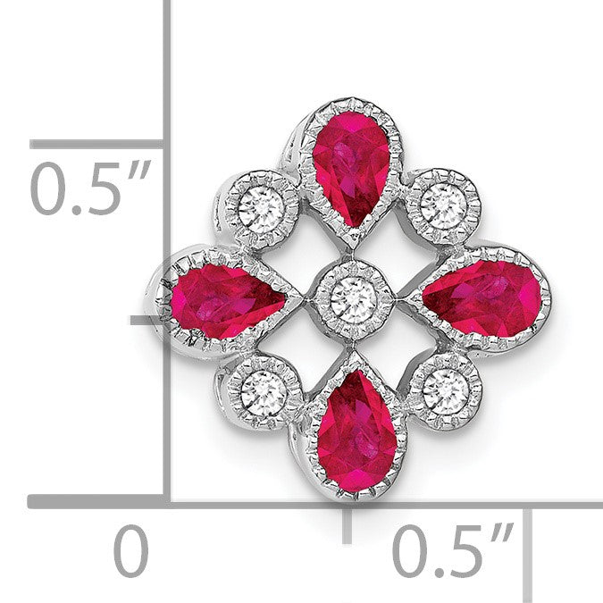 14k White Gold Pear Ruby and Diamond Chain Slide