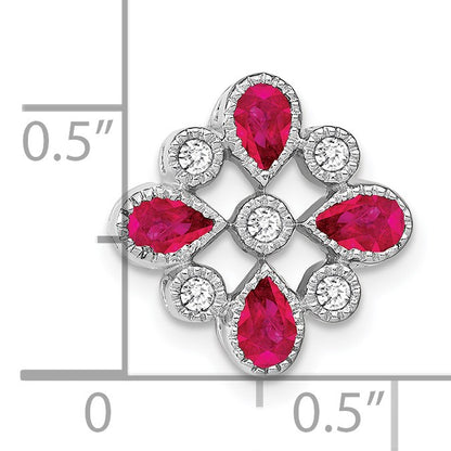 14k White Gold Pear Ruby and Diamond Chain Slide