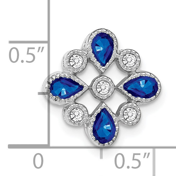 14k White Gold Pear Sapphire and Diamond Chain Slide