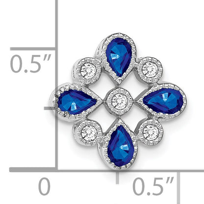 14k White Gold Pear Sapphire and Diamond Chain Slide